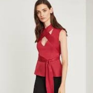 BCBG Maxazria Satin Red Crisscross Wrap-tie Top